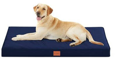 WAVVE Orthopädisches Hundebett, Hundesofa mit Eierkartonschaum für große Hunde, 112 x 81 cm, Abnehmbare und Waschbare, rutschfeste Unterseite, Navy Blau