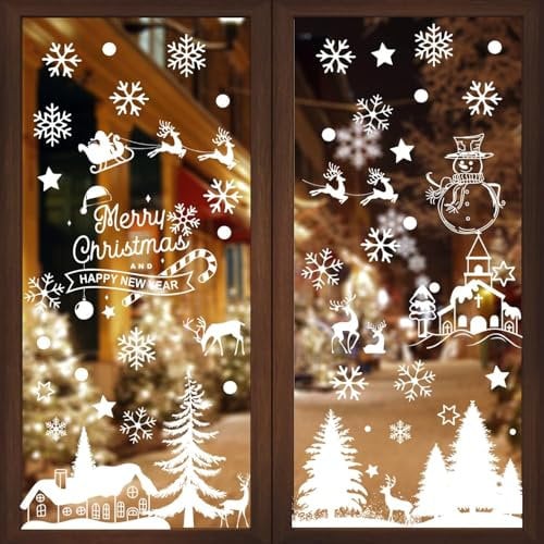 DTYDECLE 9 Blätte Weihnachten Fensteraufkleber, Selbstklebend Weihnachtsfensterbilder Fensterbilder Weihnachten Schneeflocken für Xmas Winter Weihnachtsdeko Hause