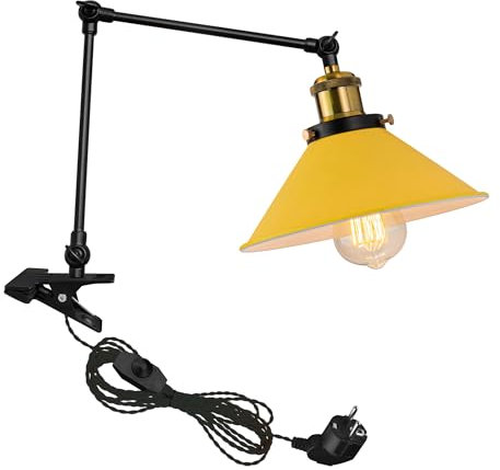 FSLiving Klemmleuchte, Leselampe mit 2,5 m Kabel, Nachttischlampe,Augenpflege Schreibtischlampe für Büro Heimgebrauch, E27 Lampenhalterung, Gelb-1 Packung