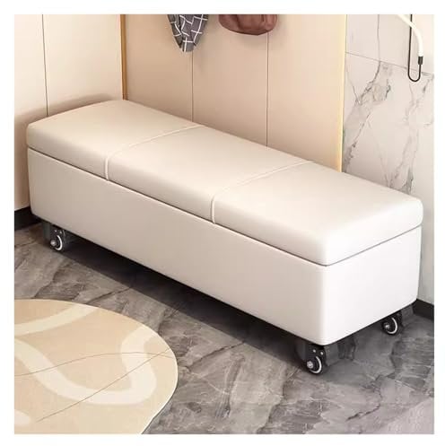 Extra Long Ottoman Bench with Wheels for Bedroom Storage Rectangular End of Bed Storage Bench Cream (120CM)