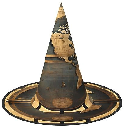 TTYDOKLA Hexenhut mit antikem Weltkugel-Druck, Halloween-Dekoration, Zaubererhüte für Halloween, Halloween-Party-Hüte