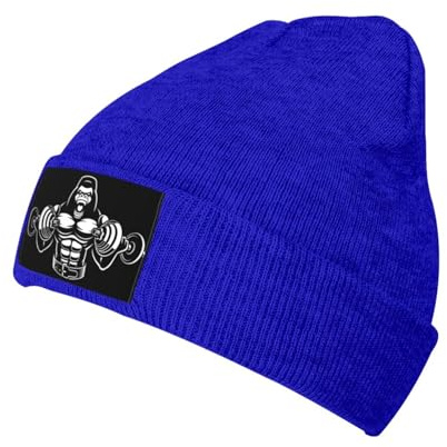 Mützen Schwarz-Weißer Bodybuilding-AFFE Mit Hanteln Strickmütze Warme Skull Beanie Mehrweg Strickmützen Für Damen Outdoor Skating