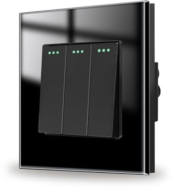 JIMEIDA - Interruptor de luz negro empotrable, 3-en-1, con interruptor de cristal, basculante y de pared, 86x86 mm, 10 A, 250 V