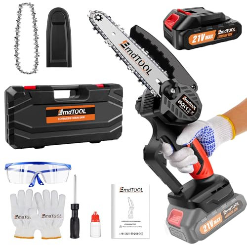 Mini Chainsaw 6 inch Cordless, 21V Battery Powered Chain Saw for Branch Pruning with 1.5Ah Battery & 2 Chains, Portable Electric Handheld Small Chainsaw for Wood Cutting Tree Trimming, Orange