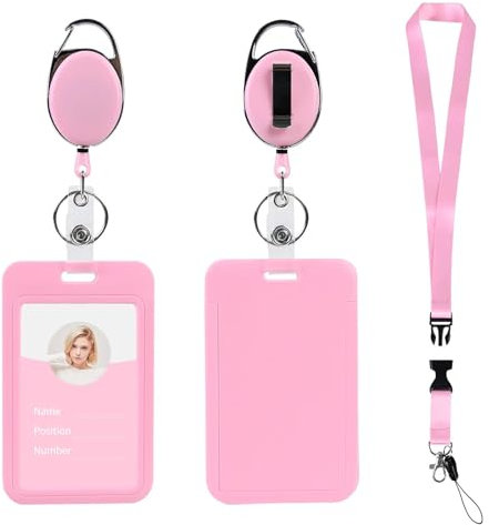 Auiremrti Lot de 2 étuis pour carte de bus, rose, avec clips à rouleau extensibles et 1 cordon rose, porte-badge pour infirmière et étudiant