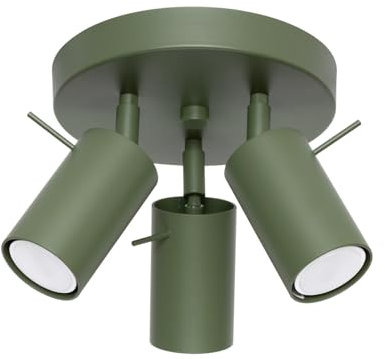 SOLLUX lighting Deckenlampe Deckenleuchte Deckenstrahler Einstellbar Stahl 3 Flammig 19,5 x 19,5 x 18,5 cm Olivgrün Ring