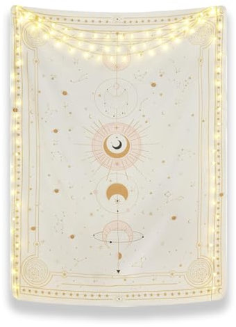 Xuigort Mondphasen Wandteppich Mysteriöser Konstellation, Mond Wanddeko Psychedelic Teppich Gothic Wandteppiche Trippy Wandbehang Tapestry Wandtuch Boho Wand Deko (150 x 130 cm)