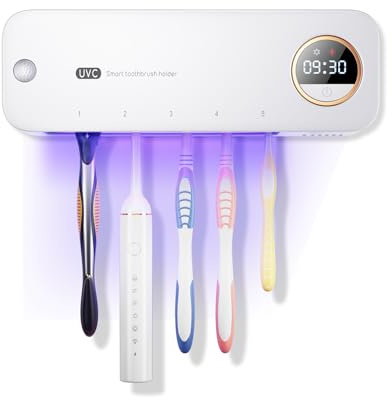 Dosevita Esterilizador de Cepillos Doble UV-C y UV-A, Soporte de Cepillos de Dientes Montado en Pared con Función de Secado por Aire, Ideal para Baño, Uso Personal y Viaje (Blanco5)