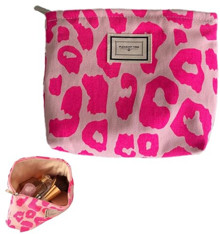 lurora2021 Kosmetiktasche Mit Rosa Leopardenmuster Canvas-Make-Up-Taschen Große Reise-Kulturtasche Aus Canvas für Frauen Und Mädchen, Handtaschen, Geldbörsen, Reisen, Kulturbeutel, Zubehör, Organizer
