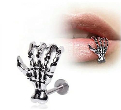 Halloween Punk Totenkopf Teufel Hand Lippenpiercing Schmuck Skelett Palm Stud Piercing-2 Stück
