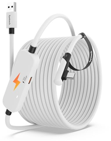Syntech Câble Link avec fonction de charge 6 m - Compatible avec les accessoires Oculus/Meta Quest 3/3S, Quest2/Pro Link pour PC/SteamVR avec port de charge étendu, câble de charge USB 3.0 A vers C VR