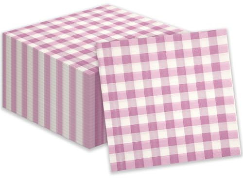 40 Stück Gingham Servietten, Rosa karierte Cocktailservietten Einweg-Papierservietten Getränkeservietten für Restaurant Bar Picknick Geburtstag Hochzeitstag Dekorationen, 25x25cm