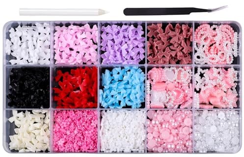 3D Bow Pearl Beads Flower White Bowknot Nails Art Nails Art Decorations For Acrylic Nails