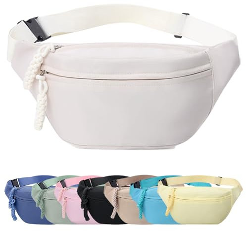 Mayoii Sac Banane Femme bandoulière en Velours côtelé, Sac Banane Tendance avec Sangle réglable, idéal pour Un Usage Quotidien, Les Voyages, la randonnée et Le Sport (A-Blanc)