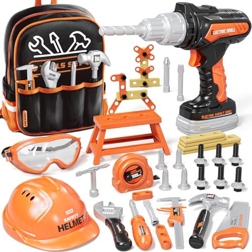 KidBloom Jouet Garcon 3 Ans, Boite a Outils Enfant avec Perceuse Électrique, Sac à Outils Enfants & Casque, Jouet Enfant 3 4 5 Ans Garcon