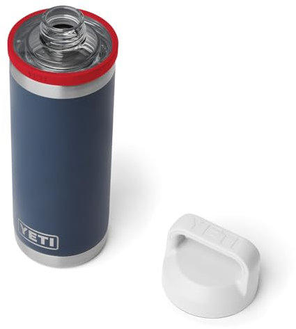 YETI Rambler 18 oz Bottle, Vacuum Insulated, Leakproof, Stainless Steel with Chug Cap, Navy/Rescue Red/White