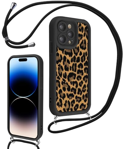 Vxinvnoi Coque avec Cordon pour iPhone 11 Pro 5,8, Aesthetic Motif Léopard Dessin Fille Étui Collier Tour de Cou Lanière Corde Case, Mince Silicone TPU Bumper Antichoc Cover pour iPhone 11 Pro, Noir