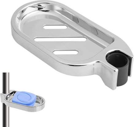 Soap Dish for Shower Clip-On Shower Rail Soap Dish for 22mm Tube, Abs Adjustable Shower Soap Holder With Fast Drainage, Soap Dishes for Bathroom
