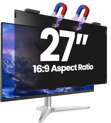 GUDTEKE Magnetic 27 Inch Privacy Screen for Computer Monitor 16:9 Aspect Ratio, Hanging Removable Anti-Blue/Glare Protector Film, Anti Spy Desktop Security Private Filter 27in