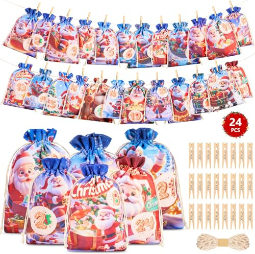 Adventskalender zum Befüllen Kinder 2026,24 Adventskalender Säckchen Selber Befüllen,2 Größen DIY Weihnachtskalender Beutel Tüten,Wiederverwendbar Adventstüten Weihnachtsdeko für Frauen Kinder Mädchen