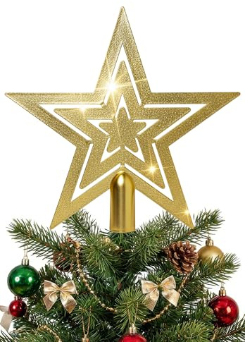 Menz Glänzende Gold Weihnachtsbaumspitze, Langlebige Christbaumspitze Sicherheitsorientierte Tannenbaumspitze – Praktische Weihnachtsdeko für Einfache Montage, Jeden Baumstil