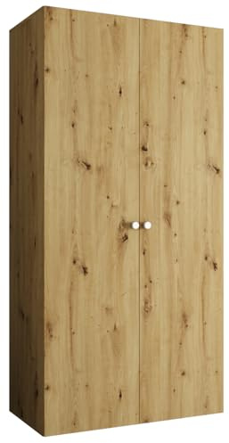 MEBLE KRYSPOL - Kleiderschrank - Garderobenschrank - 100 cm x 202 x 52 cm - Schrank mit Kleiderstange, 2 Türen - für Schlafzimmer, Flur - Parma, Artisan-Eiche, Griff Silber