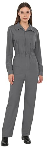 Sinleey Womens Long Sleeve Coverall Mechanic Uniform Workwear Boiler Suit Overalls Loose Fit Jumpsuit Rompers