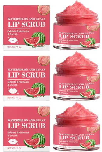 Watermelon & Guava Lip Scrub - Sanftes Peeling für glatte, weiche und hydratisierte Lippen - Pflegendes Lippenpeeling für den täglichen Gebrauch (3pcs)