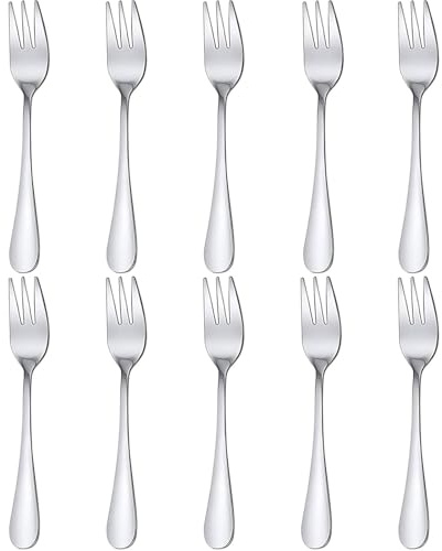 10 PCS Cake Forks, Stainless Steel Dessert Forks Small Forks Pastry Forks, Mini Fruit Forks Mirror Polished Cutlery for Cake Dessert Kitchen Home Party Dining Use