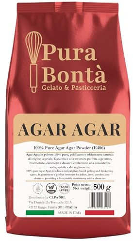 PURA BONTÀ Agar Agar in Polvere 500g | Gelatina Vegetale e Addensante | Alternativa Vegana alla Colla di Pesce | Ideale per Marmellate, Budini e Dolci | Senza Glutine, Made in Italy
