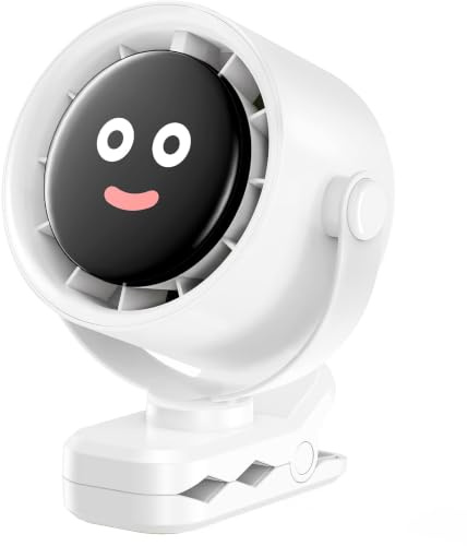 USB-C Ventilator Wiederaufladbar mit Klemme, Kleiner Tischventilator | 5 Geschwindigkeiten, LED Display, 360° Drehung, Tragbar & Aufhängbar, Für Camping Kinderwagen Büro