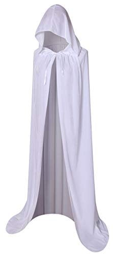 BIGXIAN Herren In voller Länge mit Kapuze Samt-Umhang Halloween Weihnachten Fancy Cape Kostüme 59 groß Weiß