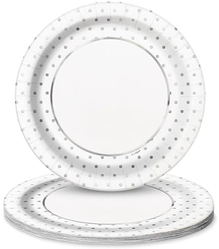 Unique Party 72565 - 23cm Foil Elegant Silver Polka Dot Paper Plates, Pack of 8