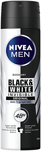 NIVEA MEN Invisible for Black & White Deo Spray im 6er Pack (6 x 150 ml), Antitranspirant verhindert Deo-Flecken auf der Kleidung, Deodorant mit 48h Schutz