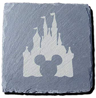 FastCraft Untersetzer aus Schiefer mit Castle Schloss Micky Maus inspiriert, Minnie-Getränkematte, Geburtstagsgeschenk, Hochzeitsgeschenk, Einweihungsgeschenk, 2 Stück