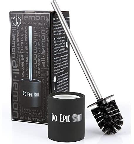 Klobürste Silikon Schwarz Matt Set mit Halter | Toilettenbürste WC-Bürste Garnitur Halterung Keramik Edelstahl | Klobürstenset Klobesen Badaccessoires Lustig Klo Bad Toilette Putzen Toilettenbesen