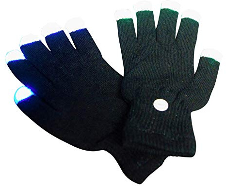 Glowtopia LED Gloves Light Up Flashing Fingertips 6 Light Modes Rave Festival (1 Pack, Black)