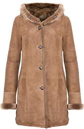 Infinity Leather Elegante Braune Wildlederjacke mit Kapuze aus Lammfell und Merinowolle Für Damen 3XL