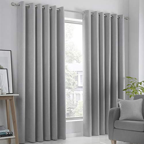 Fusion Strata Woven Eyelet Lined Curtains, Silver, 46 x 54 Inch, 100% Polyester, W117cm (46) x D137cm (54)