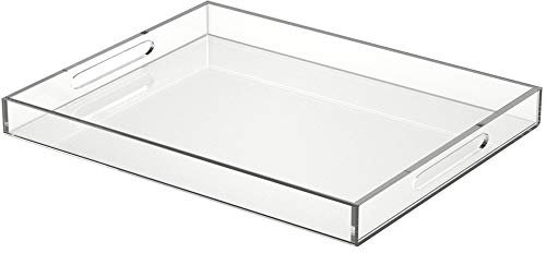 NIUBEE Bandeja acrílica para servir de 16 x 20 pulgadas, a prueba de derrames, organizador decorativo transparente para mesa de café otomana con asas