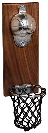 didatecar Flaschenöffner zur Wandmontage, mit magnetischem Deckelsammler, Bierflaschenöffner, Basketballkorb, Netztasche, Holztafel, Magnet-Saugnapf, Kühlschrankmagnet
