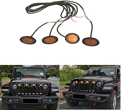 SXMA 4-teiliges LED-Gelbgitter-Beleuchtungsset für Kühlergrill-Frontgrill-Leuchten für 2018-2020 Wrangler JL