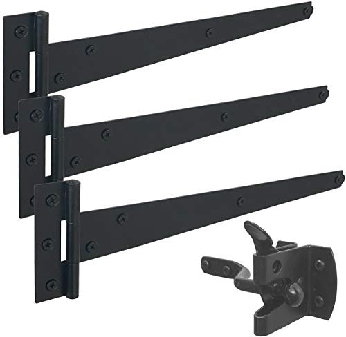 IRONTITE® Black Garden Gate Fitting Kit 12, Gate Hinges & Gate Latch for Wooden Gates, Ideal for Hanging Wooden Garden Gates, Weather Resistant for Using Gate Latches & Hinges Outdoor.