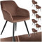 tectake® 8er Set Esszimmer Stuhl, Esszimmerstühle mit Sitzfläche aus Samt, Armlehnstuhl, Sessel Wohnzimmer, gepolsterter Office Chair, Schminktisch Stuhl, gemütlicher Küchenstuhl - braun/schwarz