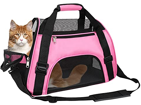 TIYOLAT Pet Carrier Bag, Airline Approved Duffle Bags, Pet Travel Portable Bag Home for Little Dogs, Cats and Puppies, Small Animals (M, Pink)