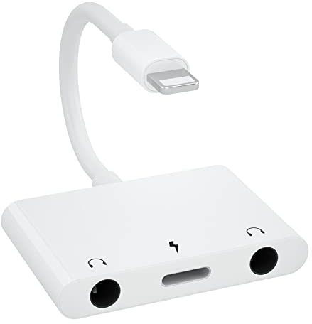 LXJADAP Adaptateur de Prise Casque 3,5 mm, 3 en 1 Light-ning vers Double Prise Audio Auxiliaire 3,5 mm, avec Séparateur de Charge, pour Phone 13/12/11/X/8/8plus/7/7plus, Pad/Pod, Soutenir iOS 15