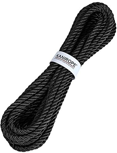 Kanirope® Bau- Aufzugseil LIFTPRO aus Polyester 18mm 10m Schwarz mit Kausche und Karabiner