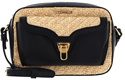 Coccinelle Beat Rafia Crossbody Bag Natural/Noir