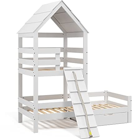 VitaliSpa Hausbett Teddy, Bett aus Holz, Weiß, 90x200 cm mit Schublade
