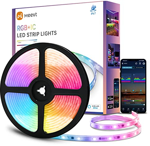 MMEEVTLED Light Bar, 16.4ft/5m RGBIC LED Beleuchtung, funktioniert mit Alexa und Google Assistant, APP-gesteuert, IP67 wasserdicht, Schränke, Weihnachten, Innenräume (RGBIC-5M)